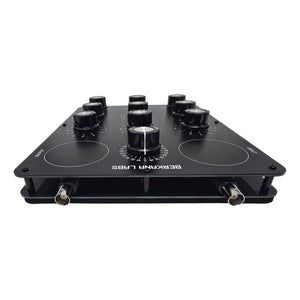 Rear view of the 9 Dial Radionic Instrument, displaying the secure housing and connection sockets for expansion plates and radionic accessories.