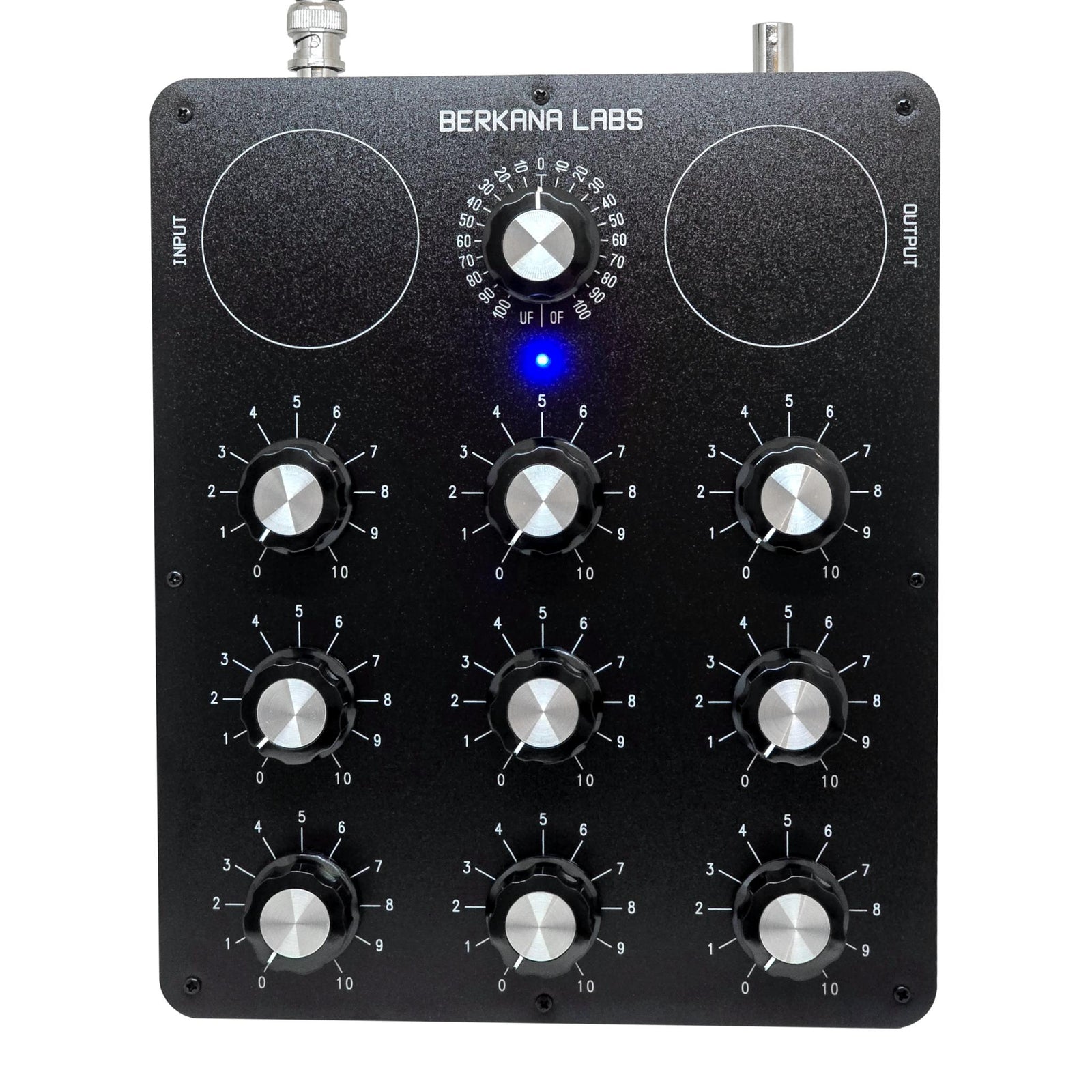 The 9 Dial Radionic Instrument with the blue signal LED illuminated, providing clear visual signal confirmation during radionics machine broadcasts.