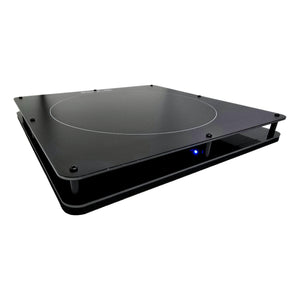 XL Radionic Extension Plate with active blue signal LED illuminated, providing visual confirmation of signal flow for bulk radionics imprinting.